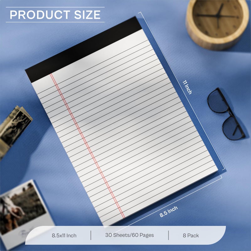 PINJINGPRO Notepads 8.5 x 11 Legal Pads of Paper, 8 Pack Note Pads 8.5 x 11 Lined Paper Wide Ruled, Perforated Legal Pad 8.5 x 11'' Paper Pads with Strong Backer Note Pad for Office, School, Homework - Image 2